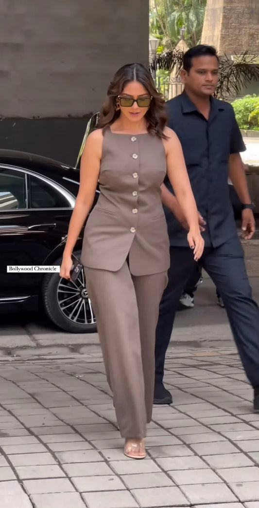 Marunal Brown Co-Linen Front Waistcoat & Trousers