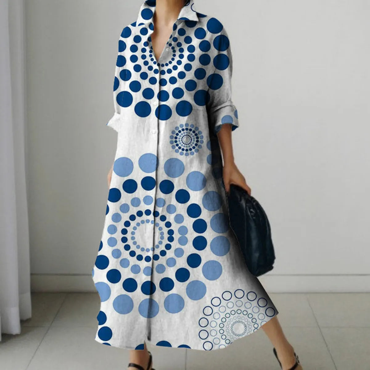 Multicolor Linen Blend Vintage Printed Long Dress