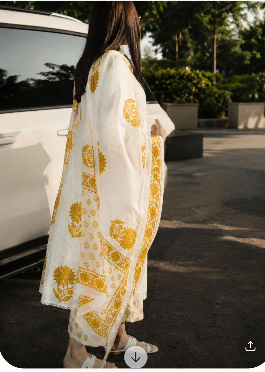 Anushkas yellow print Cotton kurta Set