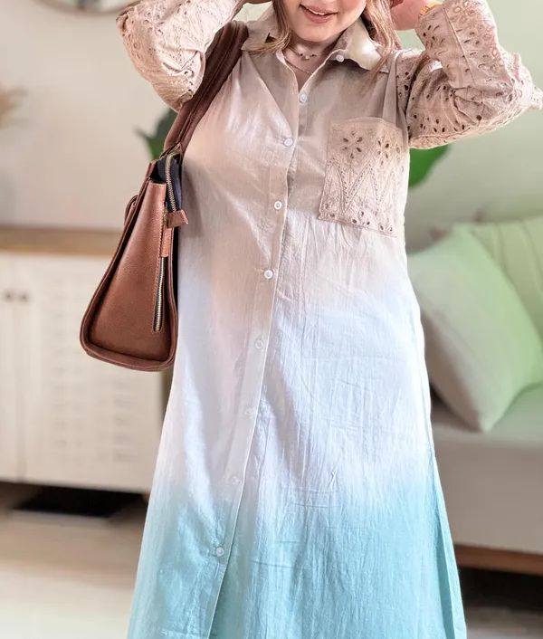 Brown GreyShaded Shirt Dress