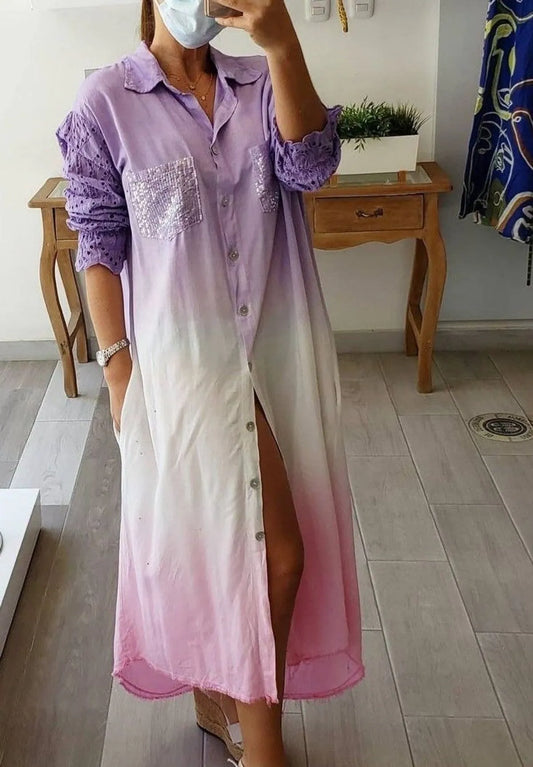 Purple Pink Shaded Shirt Dress