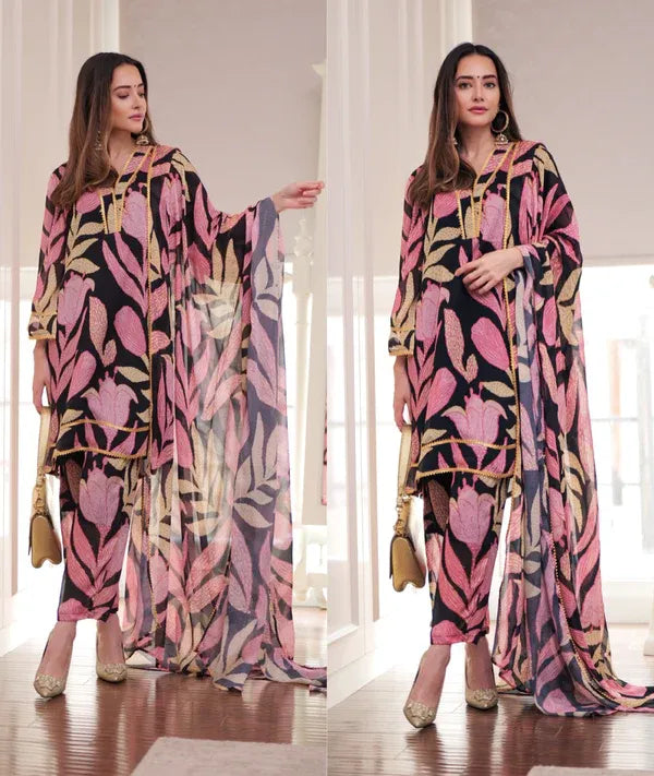 Black Floral Suit Set For Women