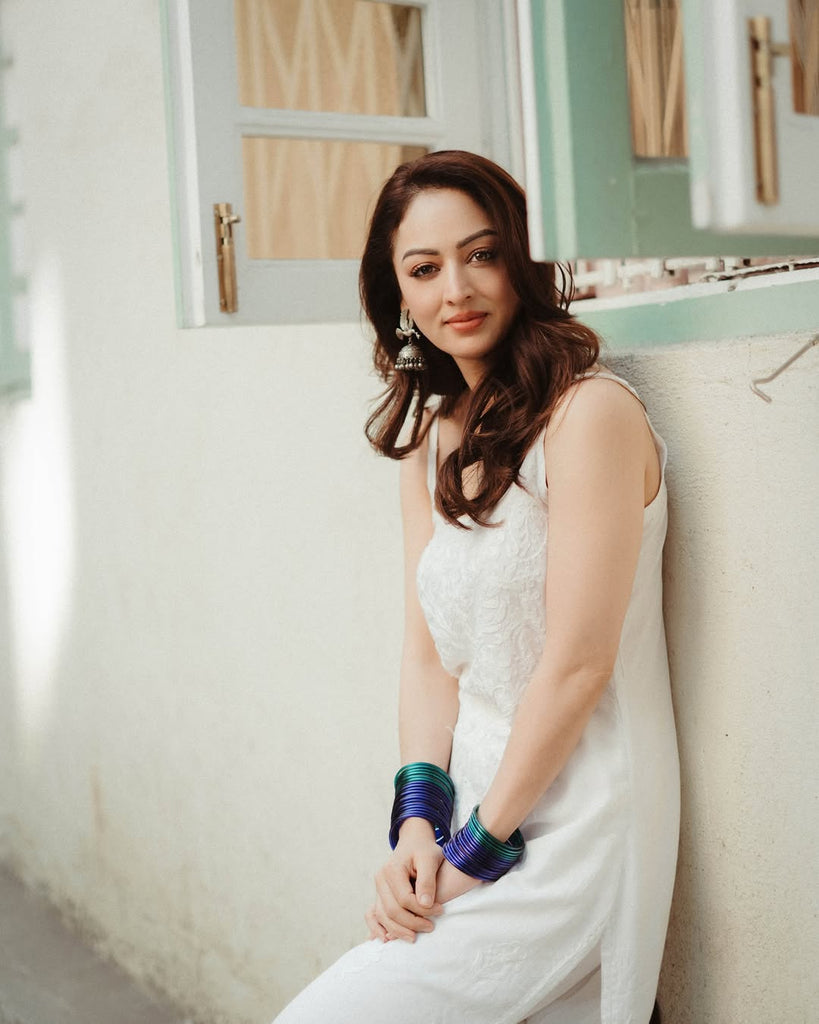 White Rayon Cotton Strappy Chikankari Kurta Pant with Dupatta Set