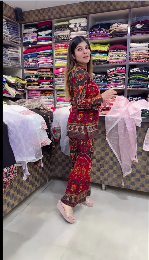 Printed Asymmetric Top With Palazzo Set