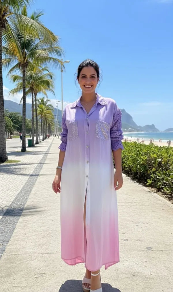 Purple Pink Shaded Shirt Dress