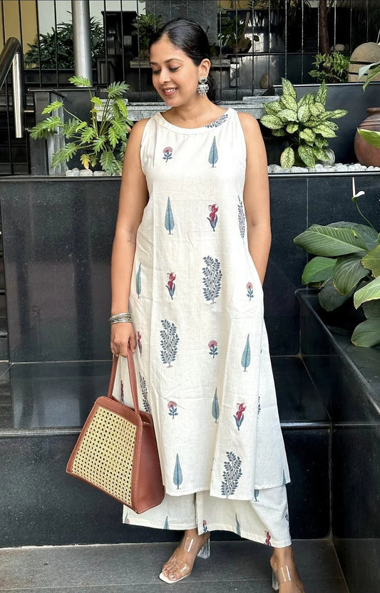 Off White Print A-line kurta Set