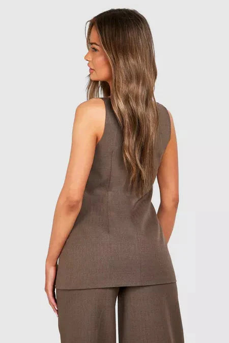 Marunal Brown Co-Linen Front Waistcoat & Trousers