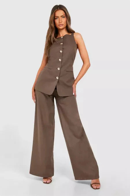 Marunal Brown Co-Linen Front Waistcoat & Trousers