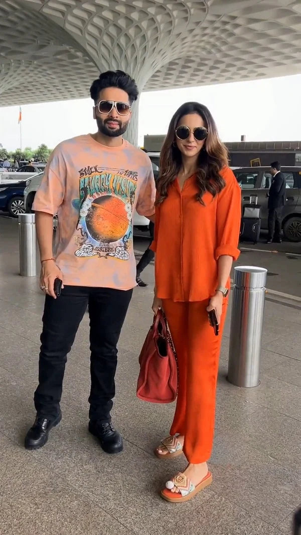 Rakul Preet's Solid Orange Co-ord Set