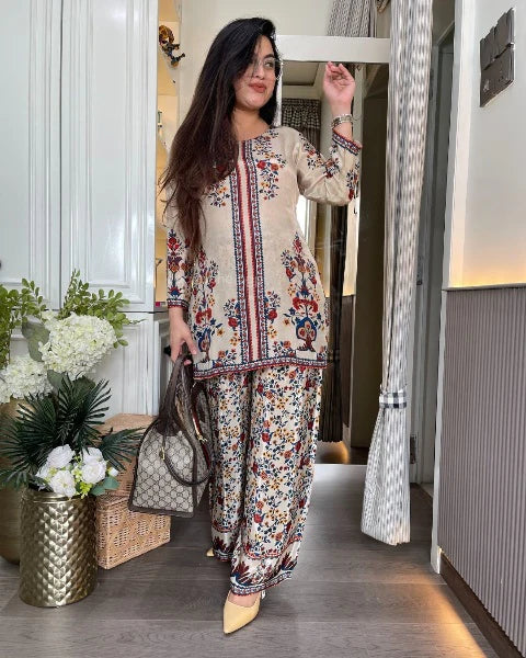 Vaani Semi Formal Crepe Fabric Co-Ord Set With All Over Placement Print