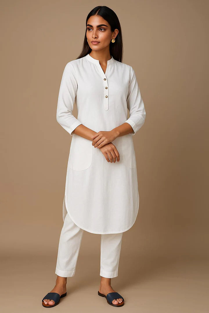 Shilpa Shetty Styled Vanilla Linen Kurta Set