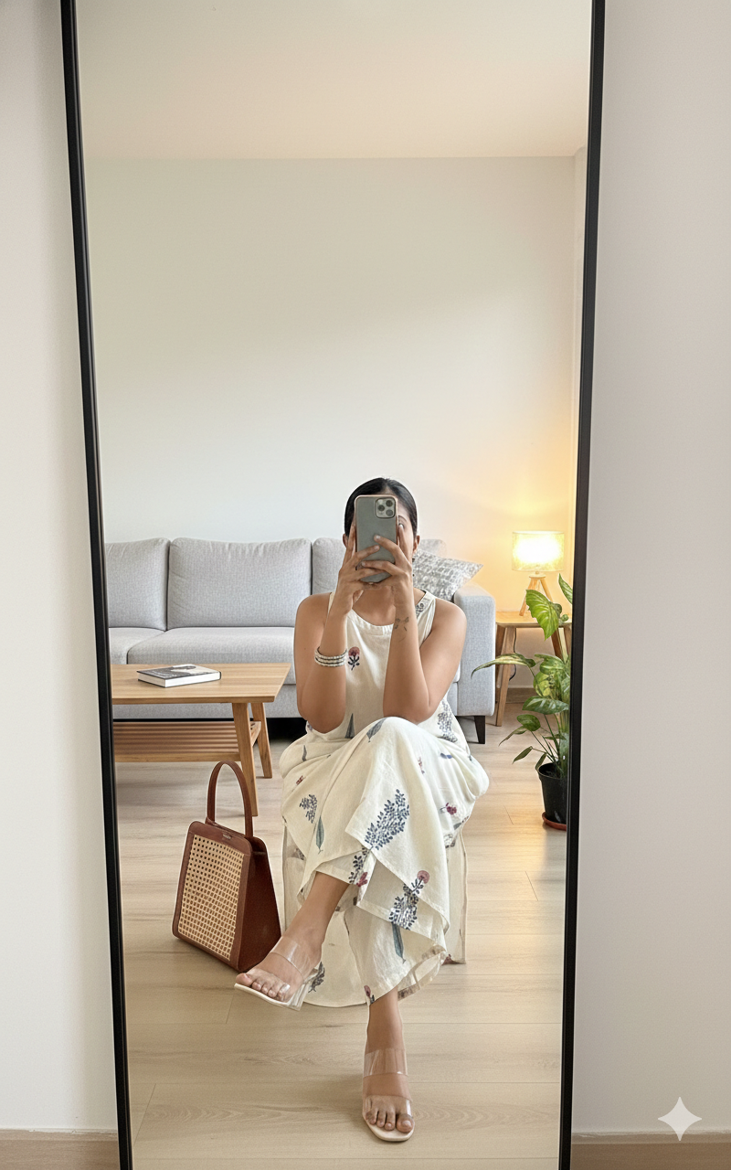 Off White Print A-line kurta Set