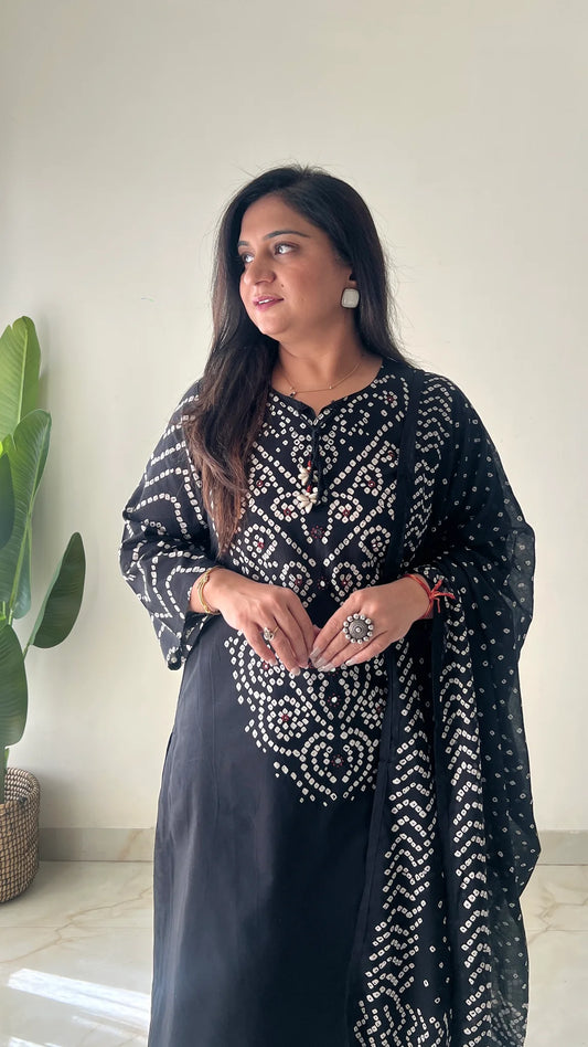 Gangori Bandhej Black Kurta Set