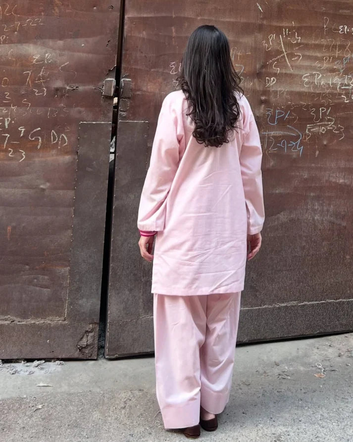 Blush Pink Cotton Farshi Suit Set | Sweetheart Neck