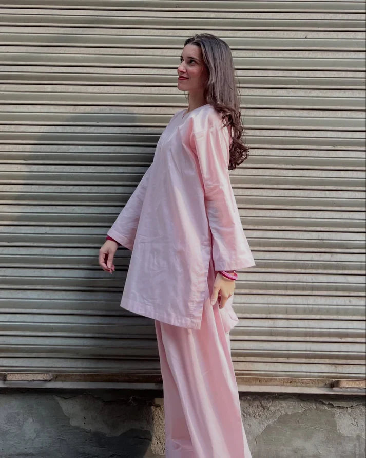 Blush Pink Cotton Farshi Suit Set | Sweetheart Neck