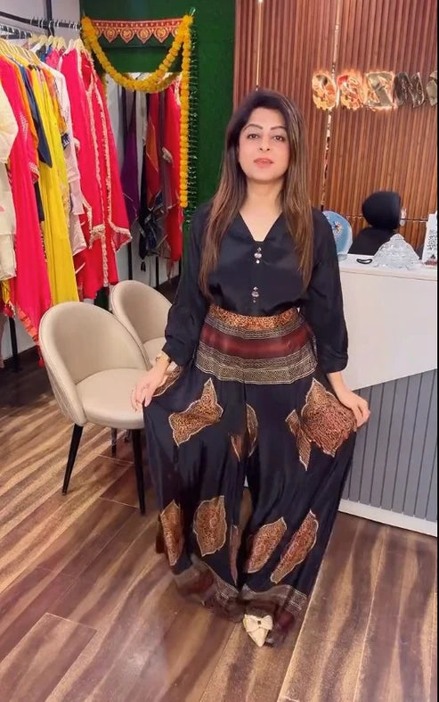 Ajrakh Aura Shirt And Palazza Suit Set
