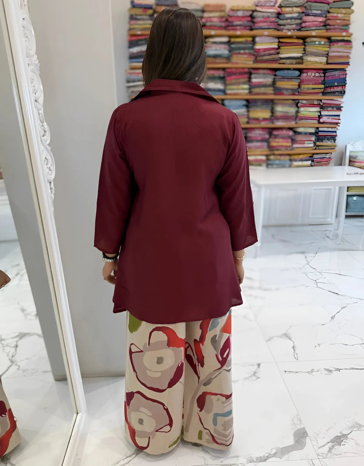 Priyas burgandy Top with Printed stylish pants