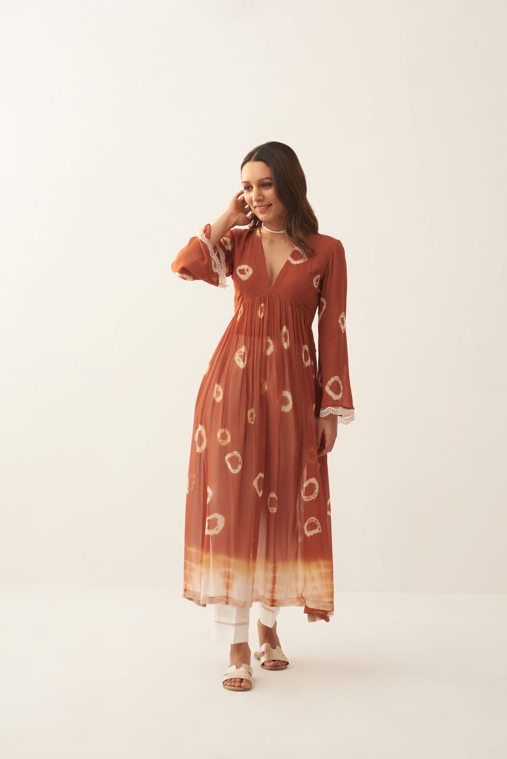 Rust Pearl Tan Georgette Kurta for Women