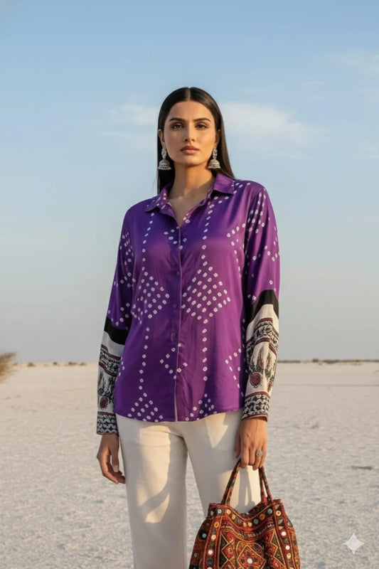 Regal Purple Bandhani Shirt with pant