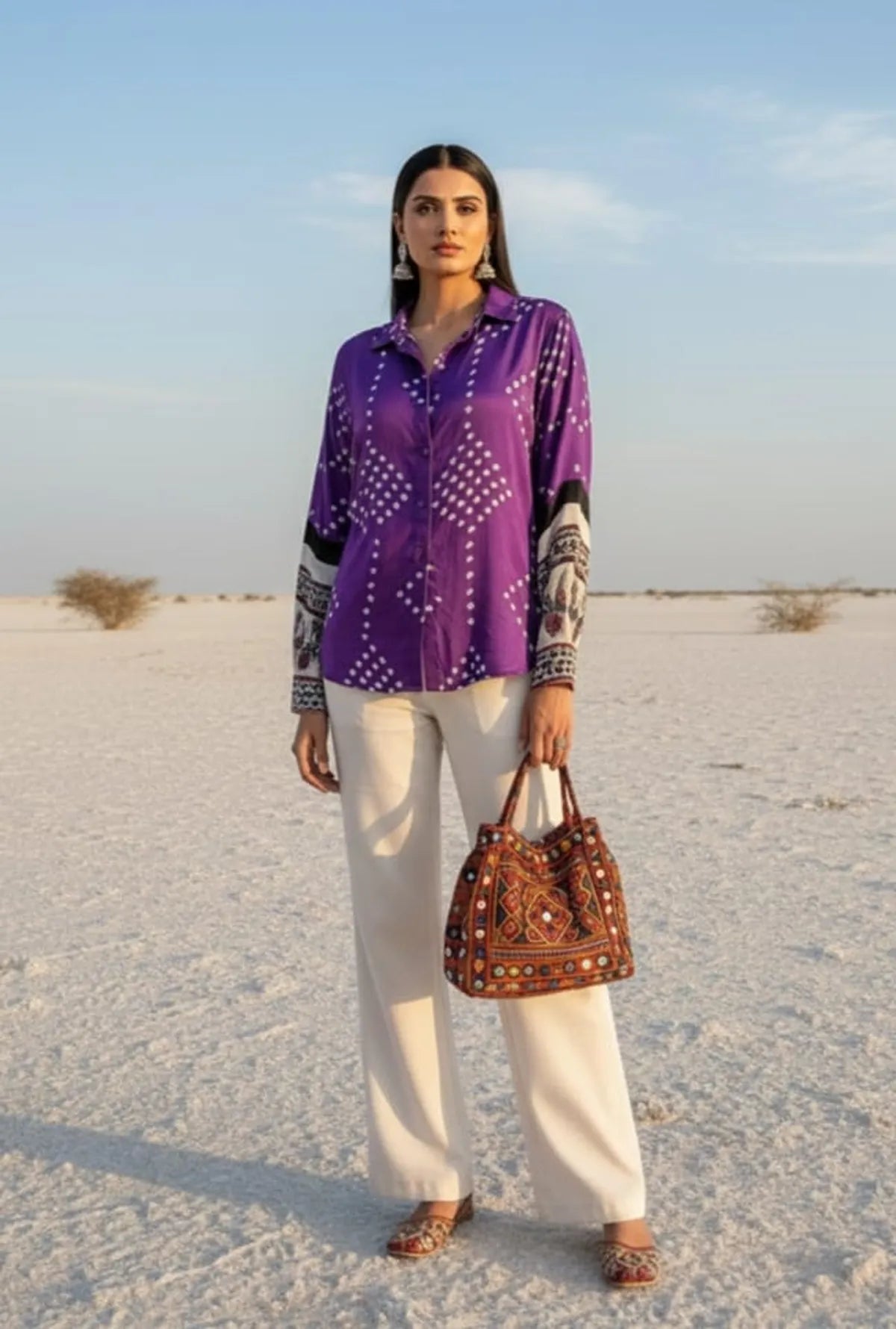 Regal Purple Bandhani Shirt with pant