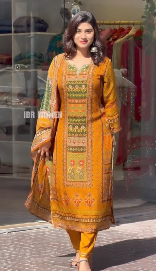 Niwaj yellow muslin suit set for women