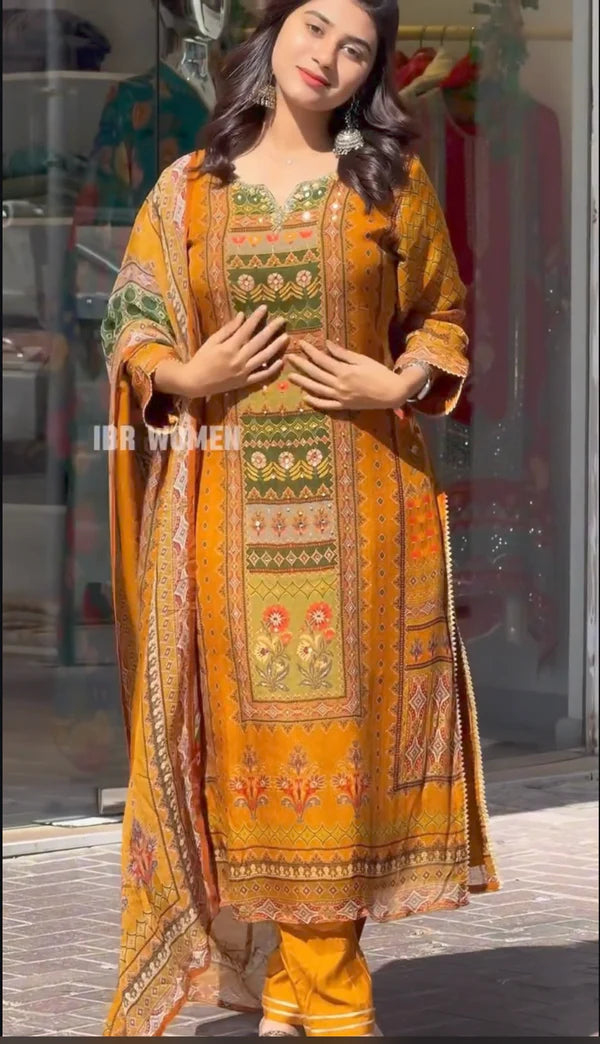 Niwaj yellow muslin suit set for women