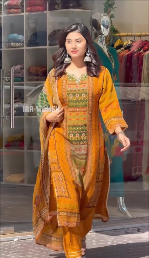 Niwaj yellow muslin suit set for women