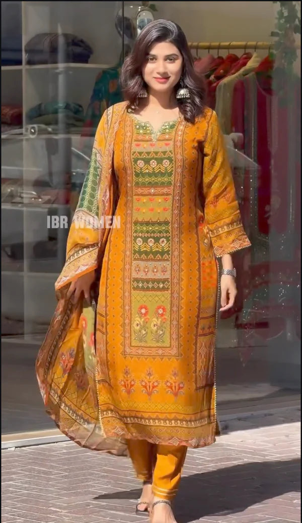 Niwaj yellow muslin suit set for women