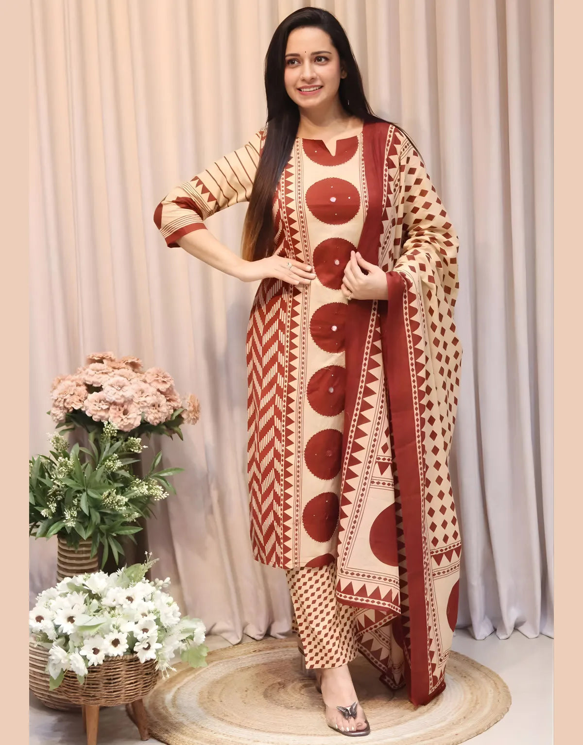 Vedikas Polka Maroon Kurta Set