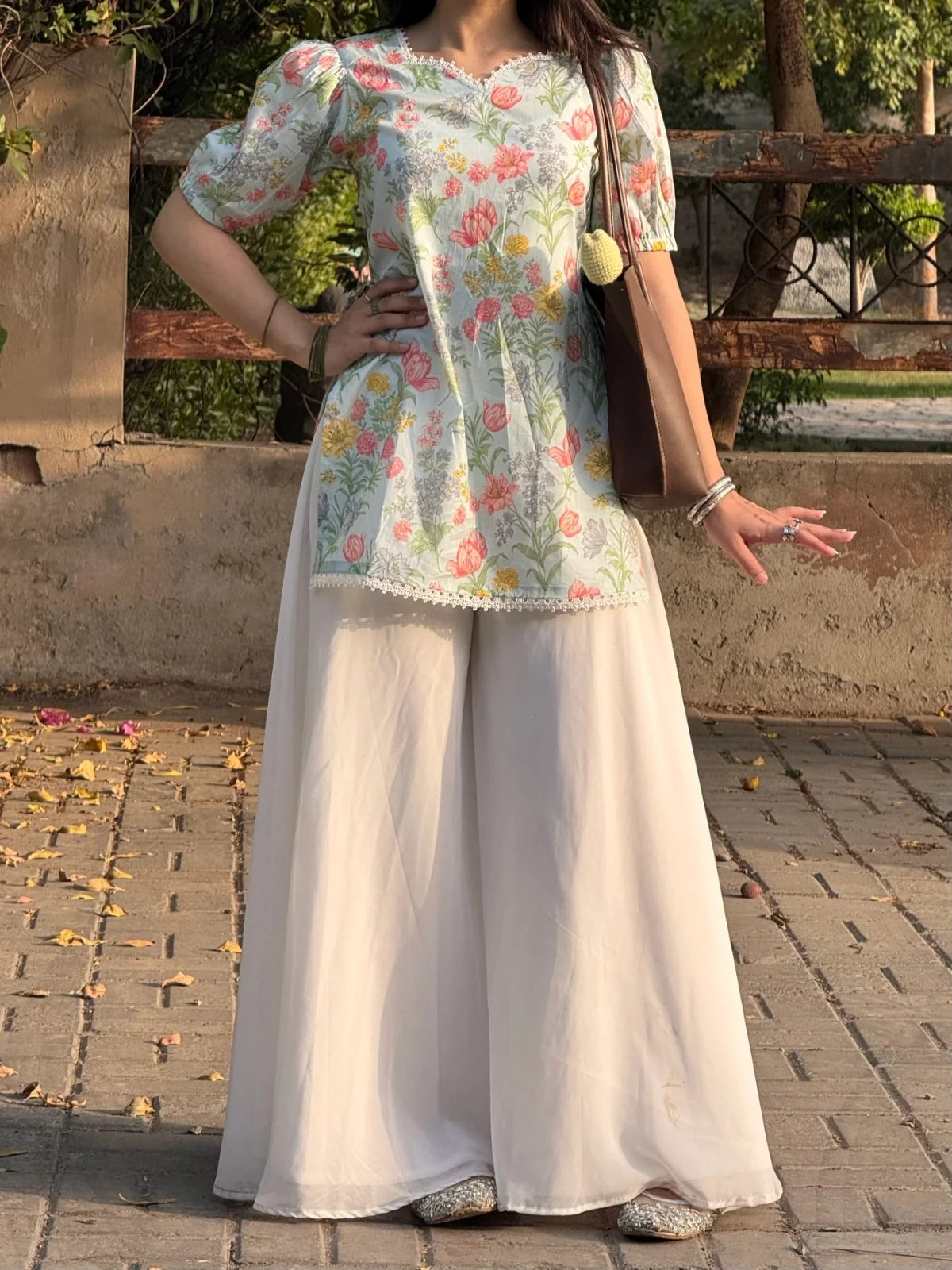 Flower Printed Short Kurti With Plazzo Set