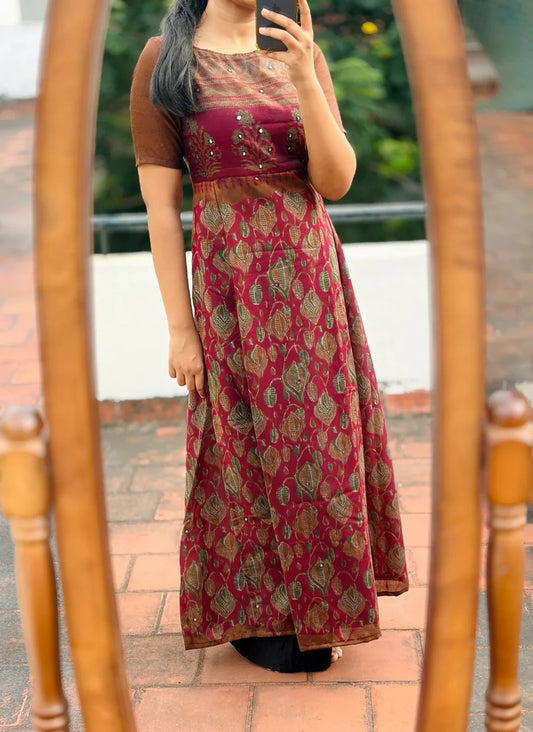Kavya Premium Printed Flared Long Kurti with Mirror Work.