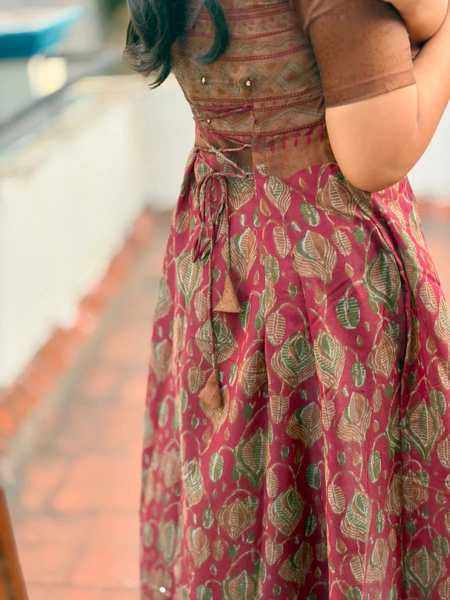 Kavya Premium Printed Flared Long Kurti with Mirror Work.