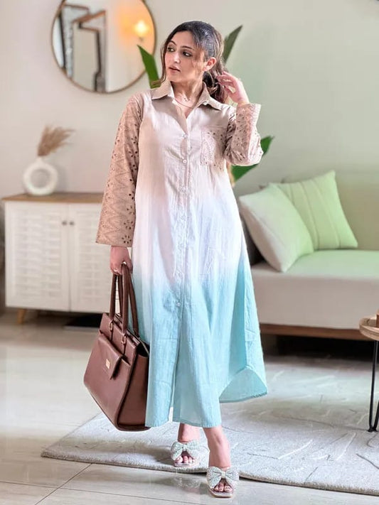 Brown GreyShaded Shirt Dress