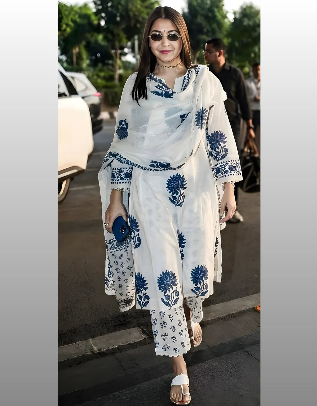 Anushkas White print Cotton kurta Set