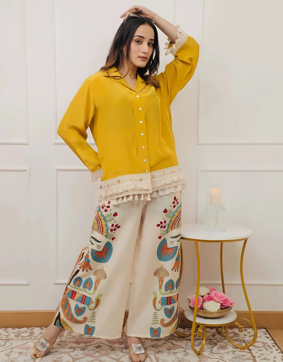 Yellow Boho Embroidery Coord Set