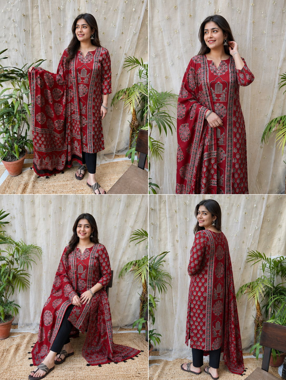Reena Red Modal Silk Kurta Duppata Set