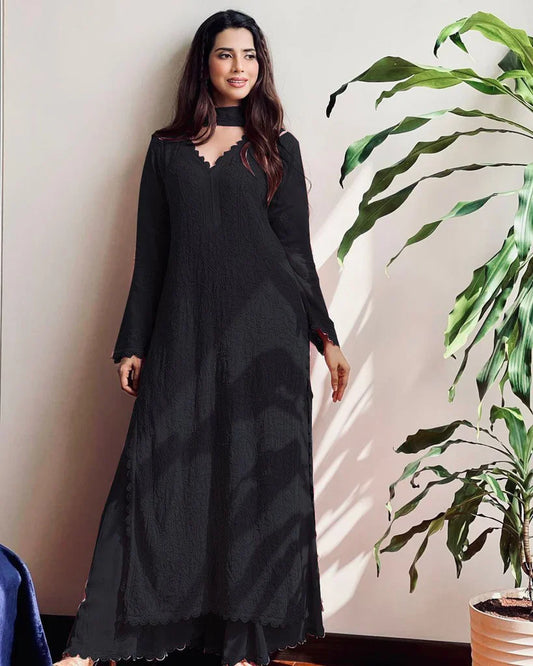 Black Georgette Chikankari Embroidery Kurta With Pant & Dupatta | For Women