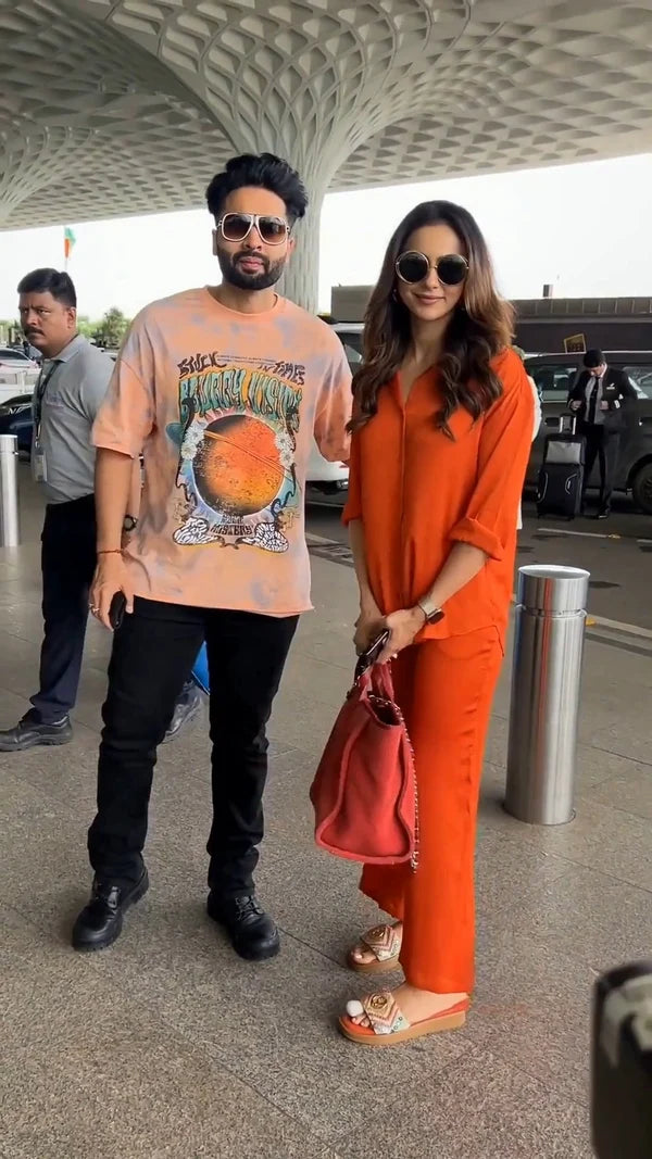 Rakul Preet's Solid Orange Co-ord Set