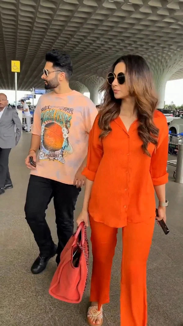 Rakul Preet's Solid Orange Co-ord Set