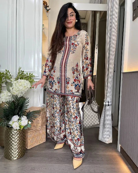 Vaani Semi Formal Crepe Fabric Co-Ord Set With All Over Placement Print