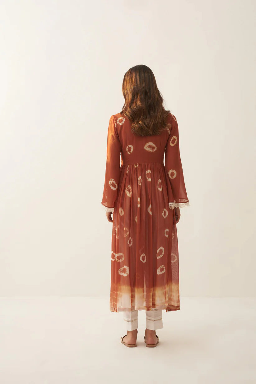Rust Pearl Tan Georgette Kurta for Women