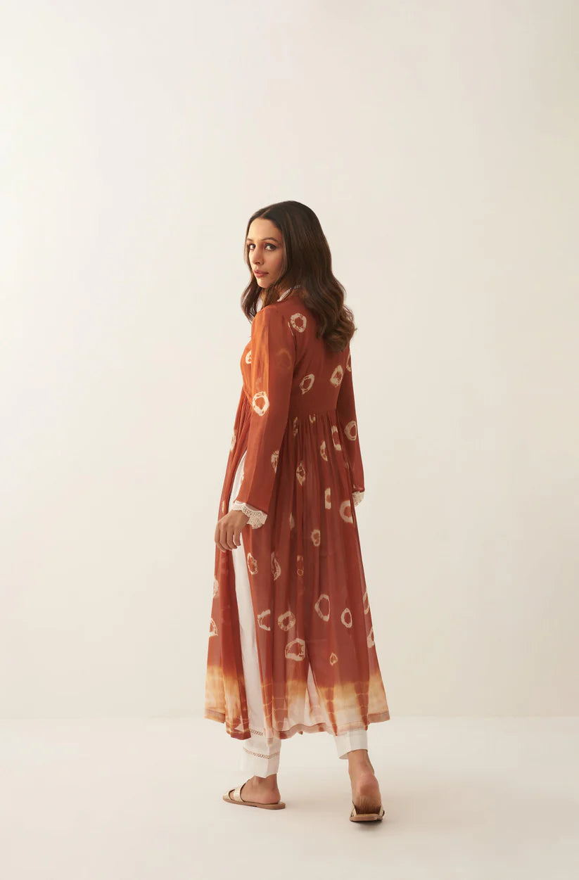 Rust Pearl Tan Georgette Kurta for Women