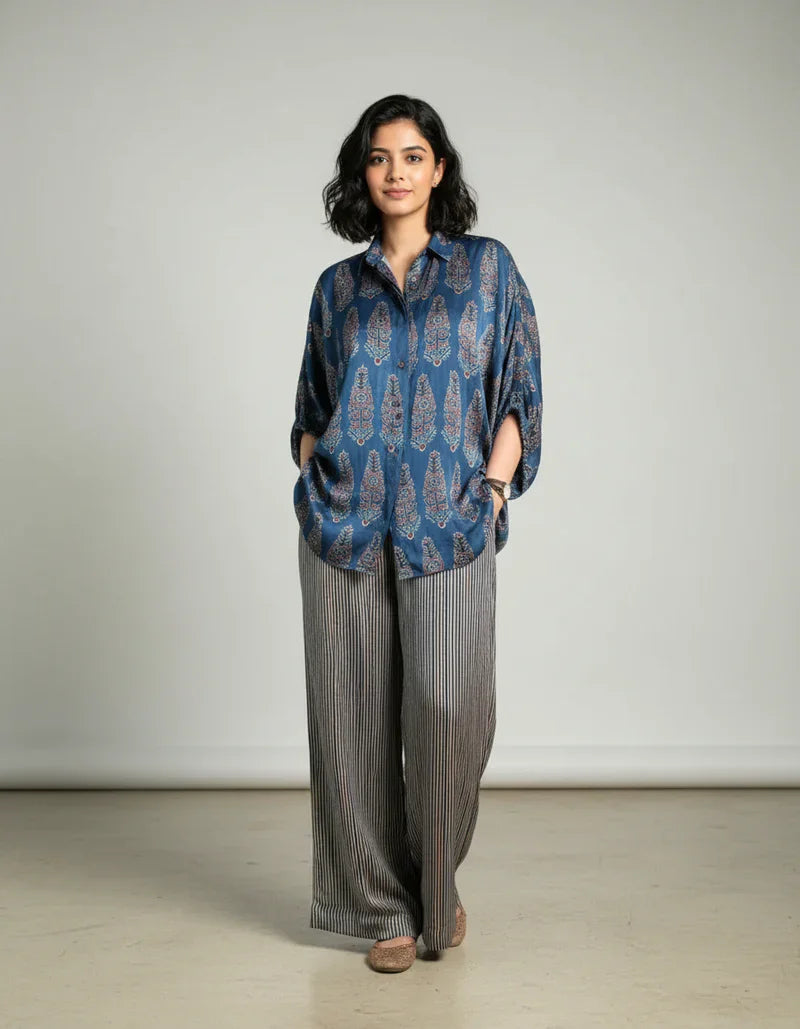 Blue Ajrakh Print shirt cord-set for women