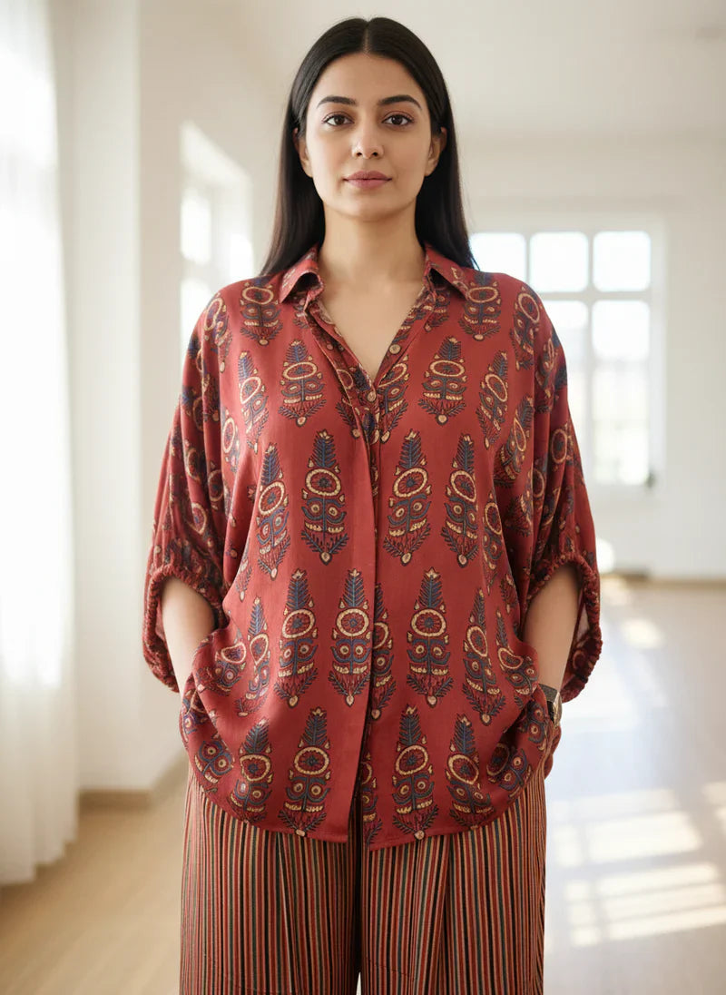Blue Ajrakh Print shirt cord-set for women