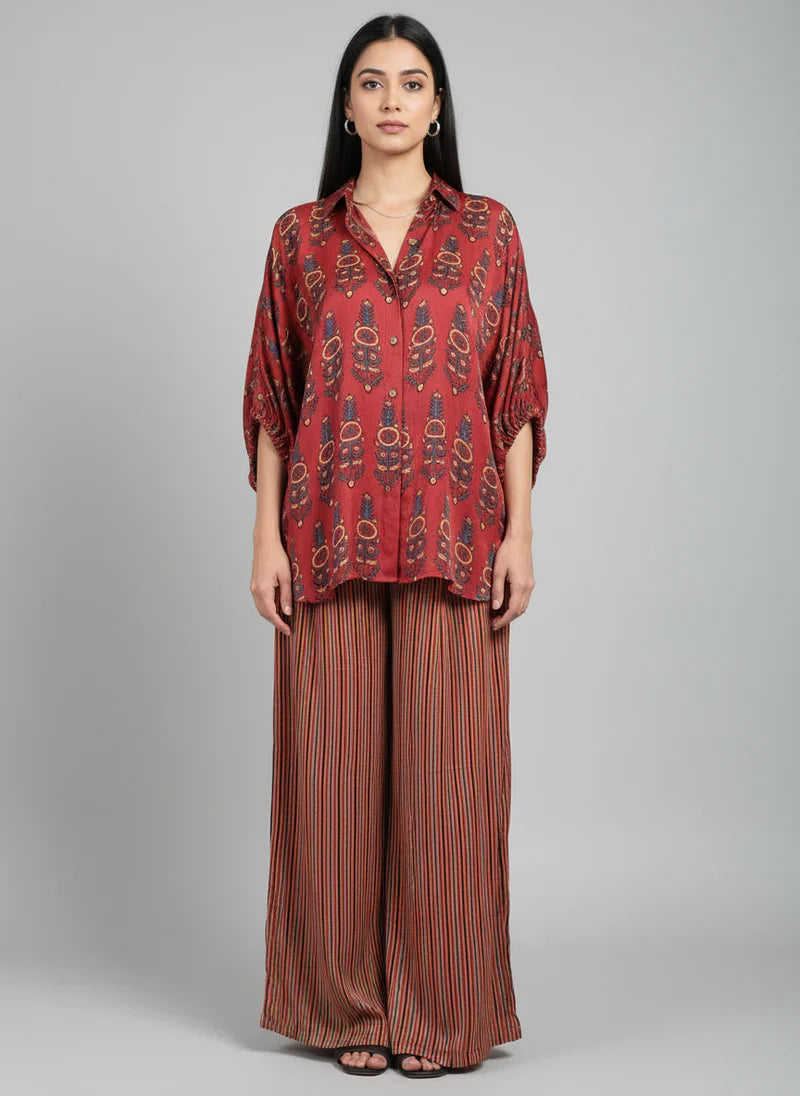 Blue Ajrakh Print shirt cord-set for women