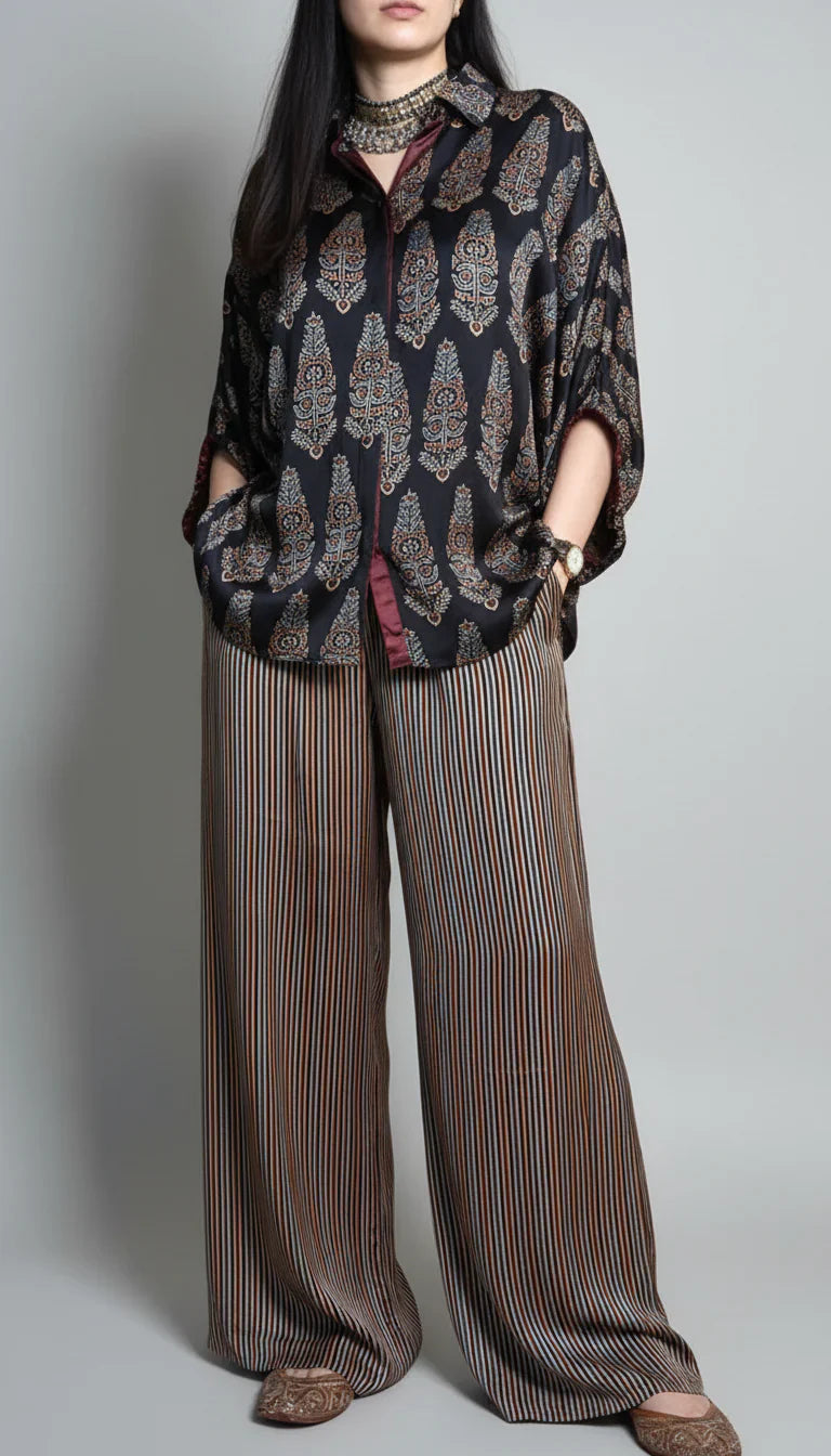 Black Ajrakh Print shirt cord-set for women